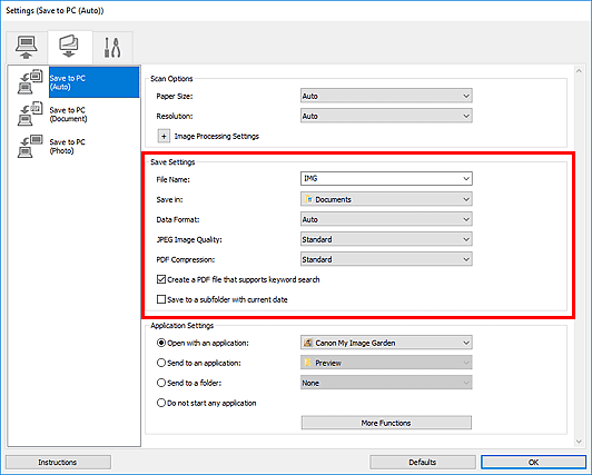 figure: Settings dialog box